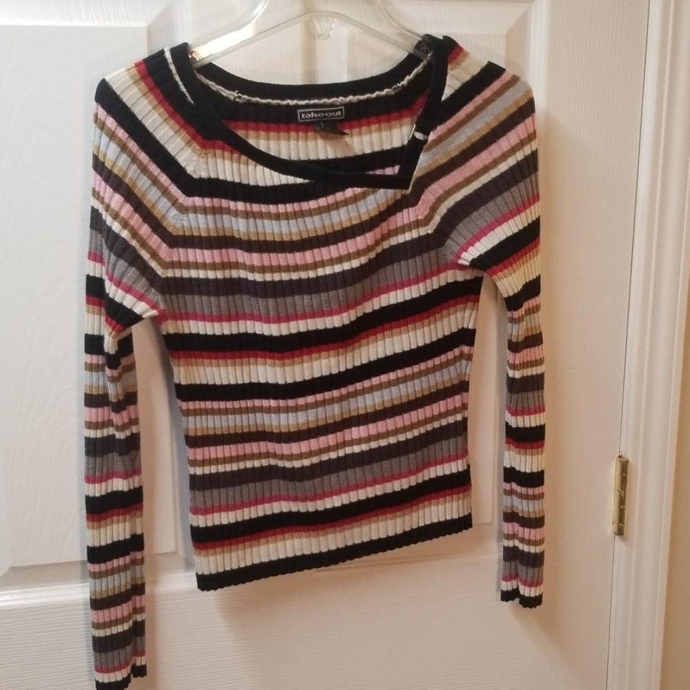 Takeout large women's striped stretch sweater
